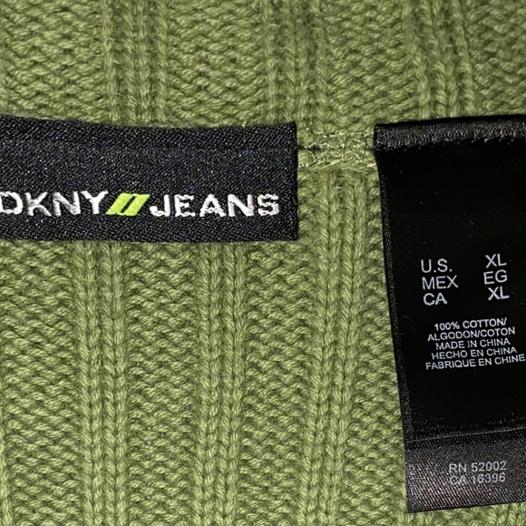 DKNY Jeans Full Front Zip Knit Sweater Women's XL Green Cotton Turtleneck Logo - Picture 4 of 7